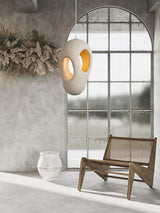 Modern Artistic Hand Formed Double Shell Pendant Light in White Finish