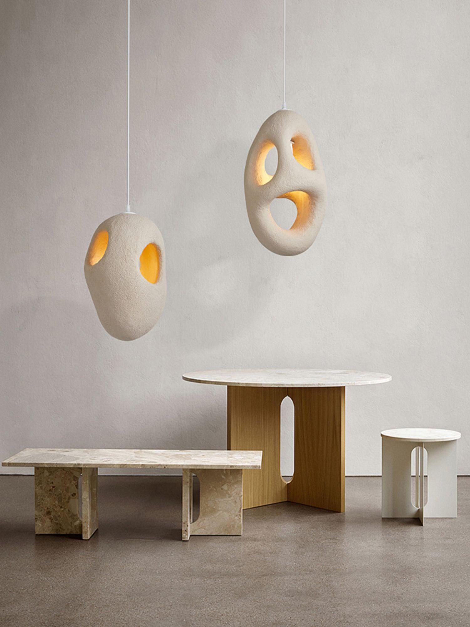Modern Artistic Hand Formed Double Shell Pendant Light in White Finish