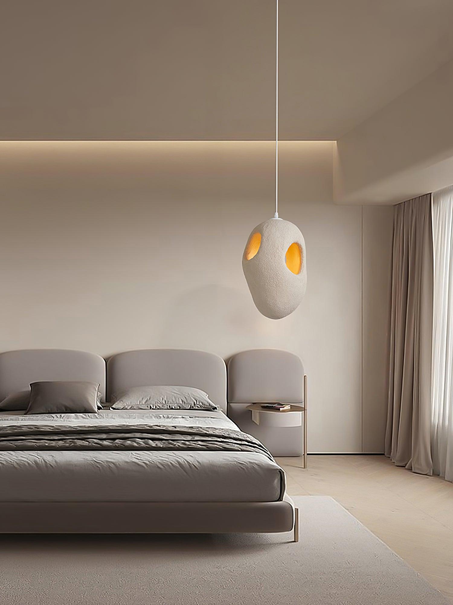 Modern Artistic Hand Formed Double Shell Pendant Light in White Finish