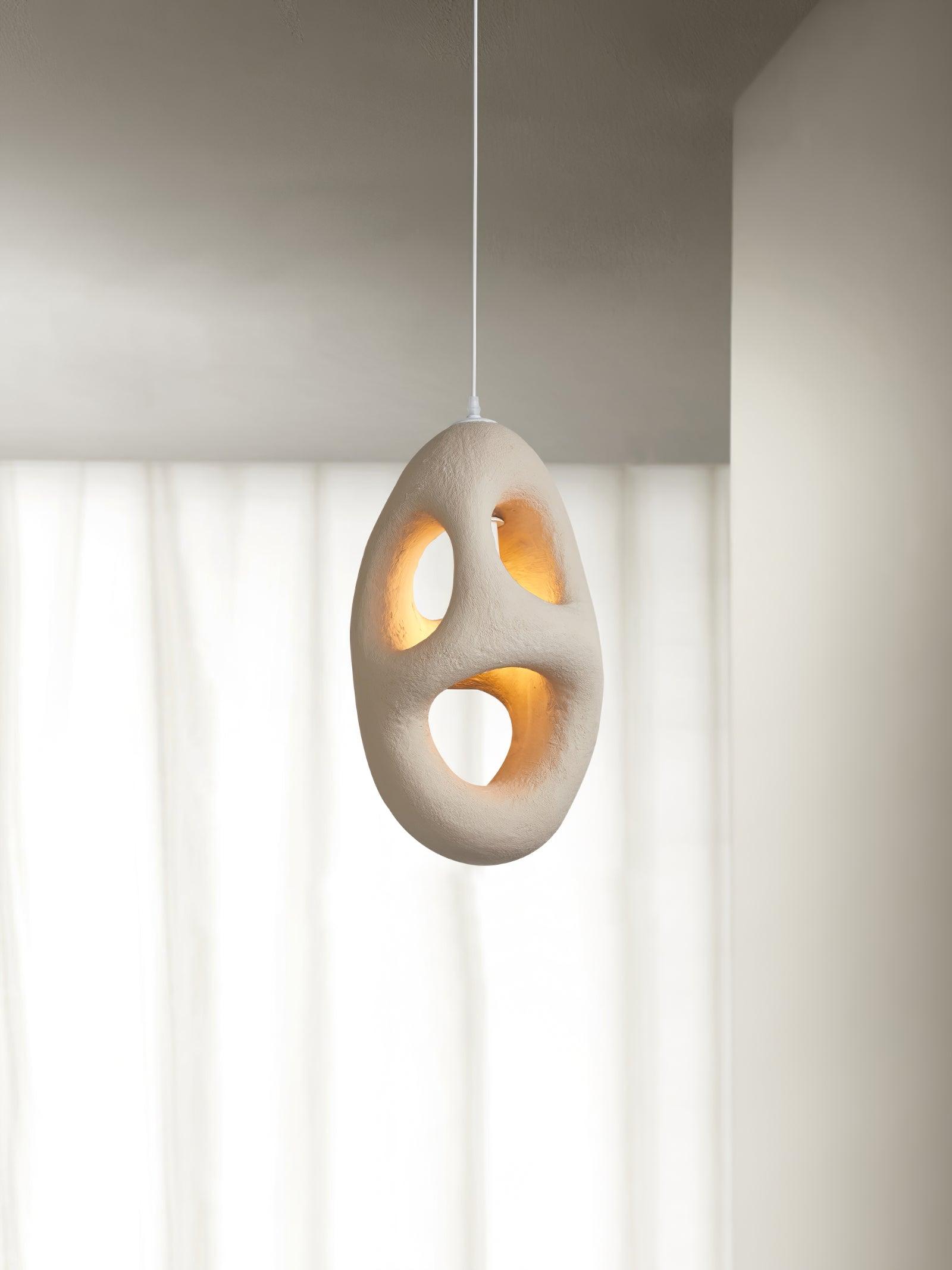Modern Artistic Hand Formed Double Shell Pendant Light in White Finish