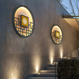 Modern Asian Style Round Outdoor LED Wall Lamp for Villa Courtyard Landscape Lighting