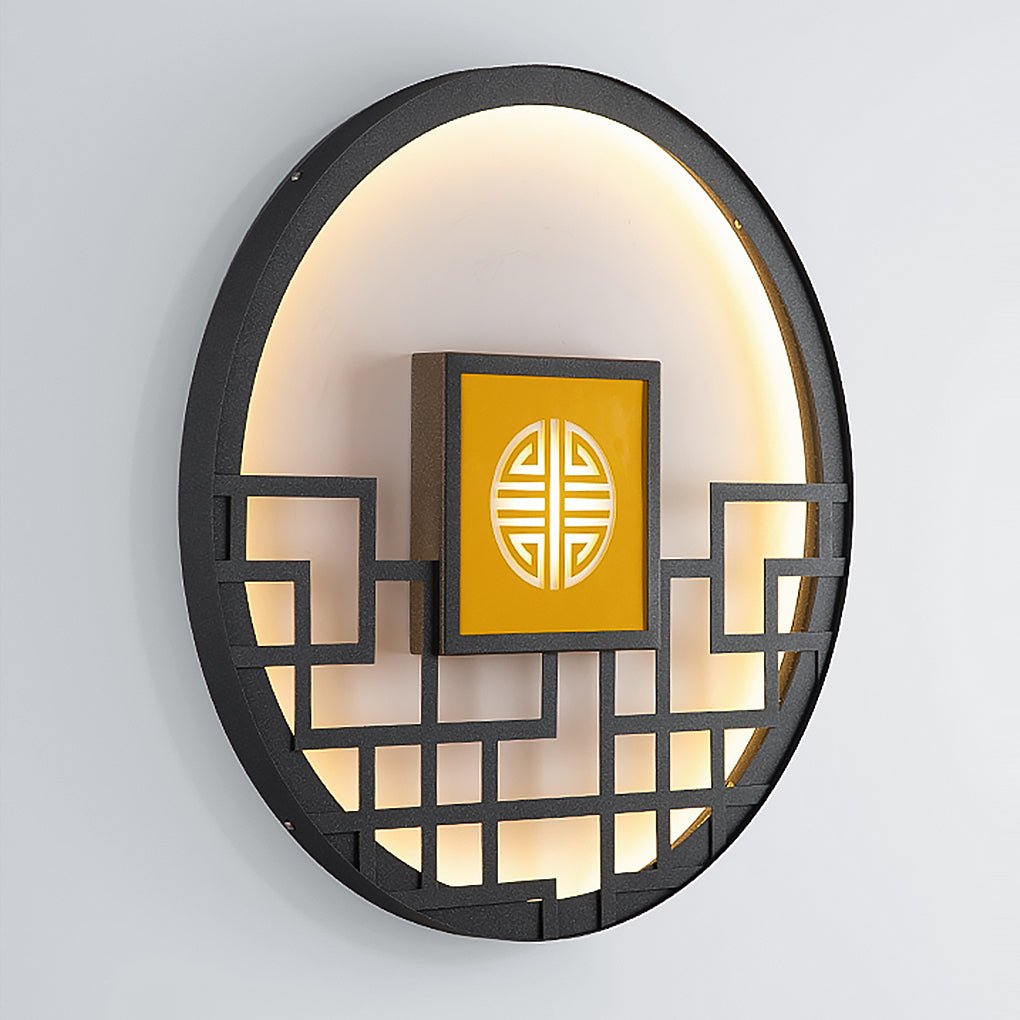 Modern Asian Style Round Outdoor LED Wall Lamp for Villa Courtyard Landscape Lighting