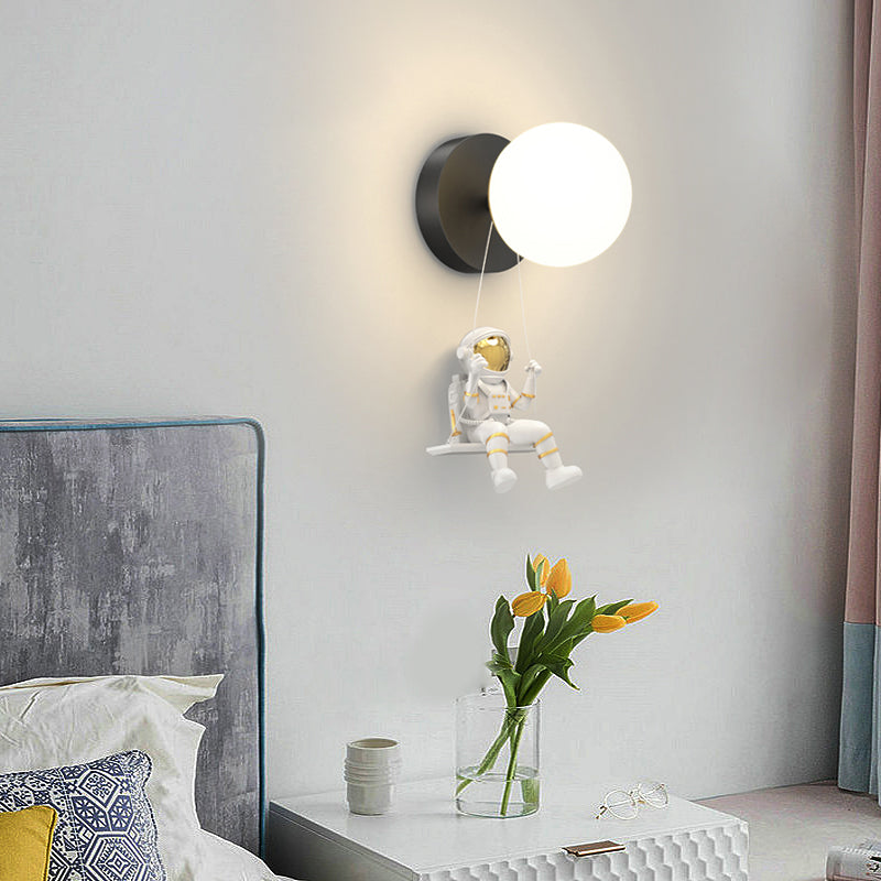 Modern Astronaut LED Wall Lamp with 3 Step Dimming Round Ball Acrylic Sconce for Living Room