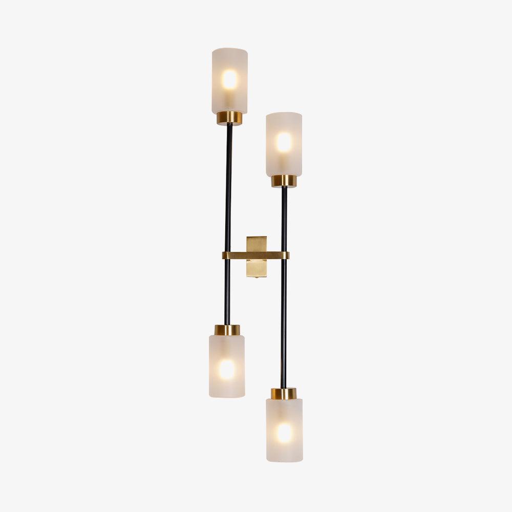 Modern Asymmetric Brass Wall Sconce with Cylindrical Glass Shades for Luxury Interiors