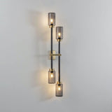 Modern Asymmetric Brass Wall Sconce with Cylindrical Glass Shades for Luxury Interiors