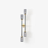 Modern Asymmetric Brass Wall Sconce with Cylindrical Glass Shades for Luxury Interiors