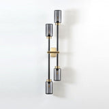 Modern Asymmetric Brass Wall Sconce with Cylindrical Glass Shades for Luxury Interiors