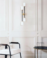 Modern Asymmetric Brass Wall Sconce with Cylindrical Glass Shades for Luxury Interiors