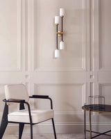 Modern Asymmetric Brass Wall Sconce with Cylindrical Glass Shades for Luxury Interiors