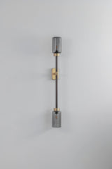 Modern Asymmetric Brass Wall Sconce with Cylindrical Glass Shades for Luxury Interiors