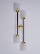 Modern Asymmetric Brass Wall Sconce with Cylindrical Glass Shades for Luxury Interiors