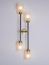 Modern Asymmetric Brass Wall Sconce with Cylindrical Glass Shades for Luxury Interiors