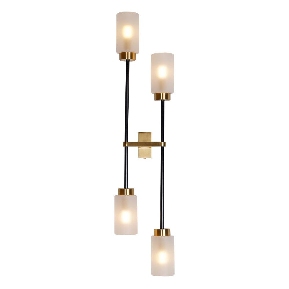 Modern Asymmetric Brass Wall Sconce with Cylindrical Glass Shades for Luxury Interiors