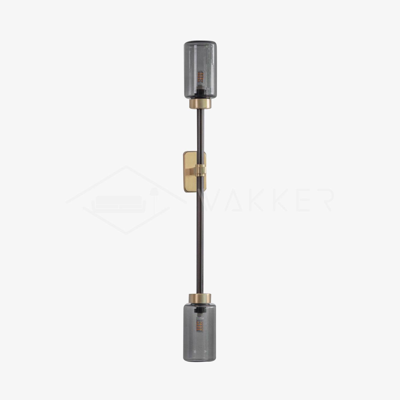 Modern Asymmetric Brass Wall Sconce with Cylindrical Glass Shades for Luxury Interiors