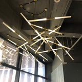 Modern Asymmetric Linear LED Pendant Light Aluminum Tube Suspension Chandelier for Dining Room