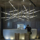 Modern Asymmetric Linear LED Pendant Light Aluminum Tube Suspension Chandelier for Dining Room
