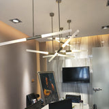 Modern Asymmetric Linear LED Pendant Light Aluminum Tube Suspension Chandelier for Dining Room