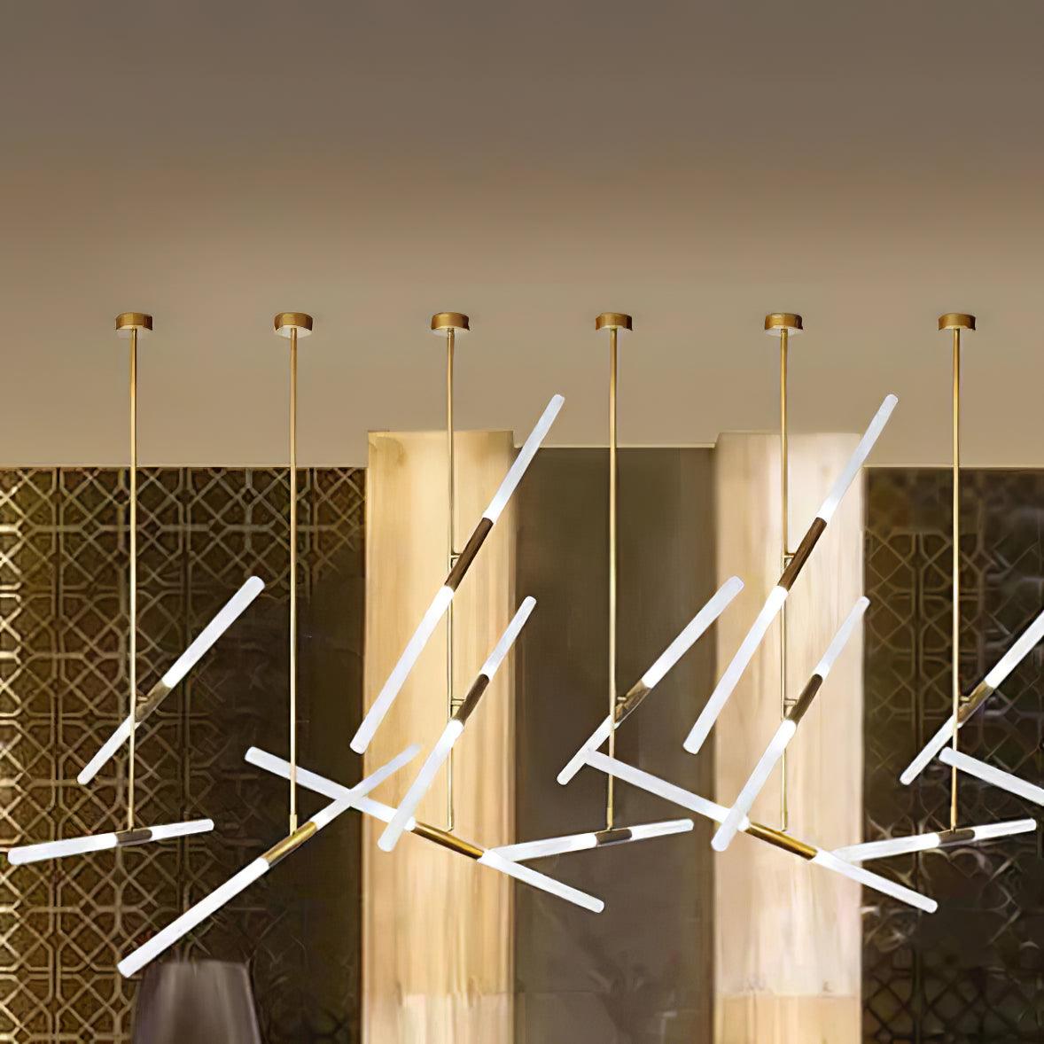 Modern Asymmetric Linear LED Pendant Light Aluminum Tube Suspension Chandelier for Dining Room