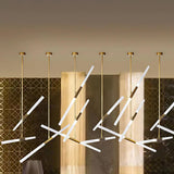 Modern Asymmetric Linear LED Pendant Light Aluminum Tube Suspension Chandelier for Dining Room