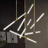 Modern Asymmetric Linear LED Pendant Light Aluminum Tube Suspension Chandelier for Dining Room