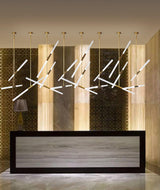 Modern Asymmetric Linear LED Pendant Light Aluminum Tube Suspension Chandelier for Dining Room