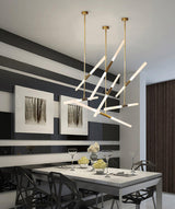Modern Asymmetric Linear LED Pendant Light Aluminum Tube Suspension Chandelier for Dining Room