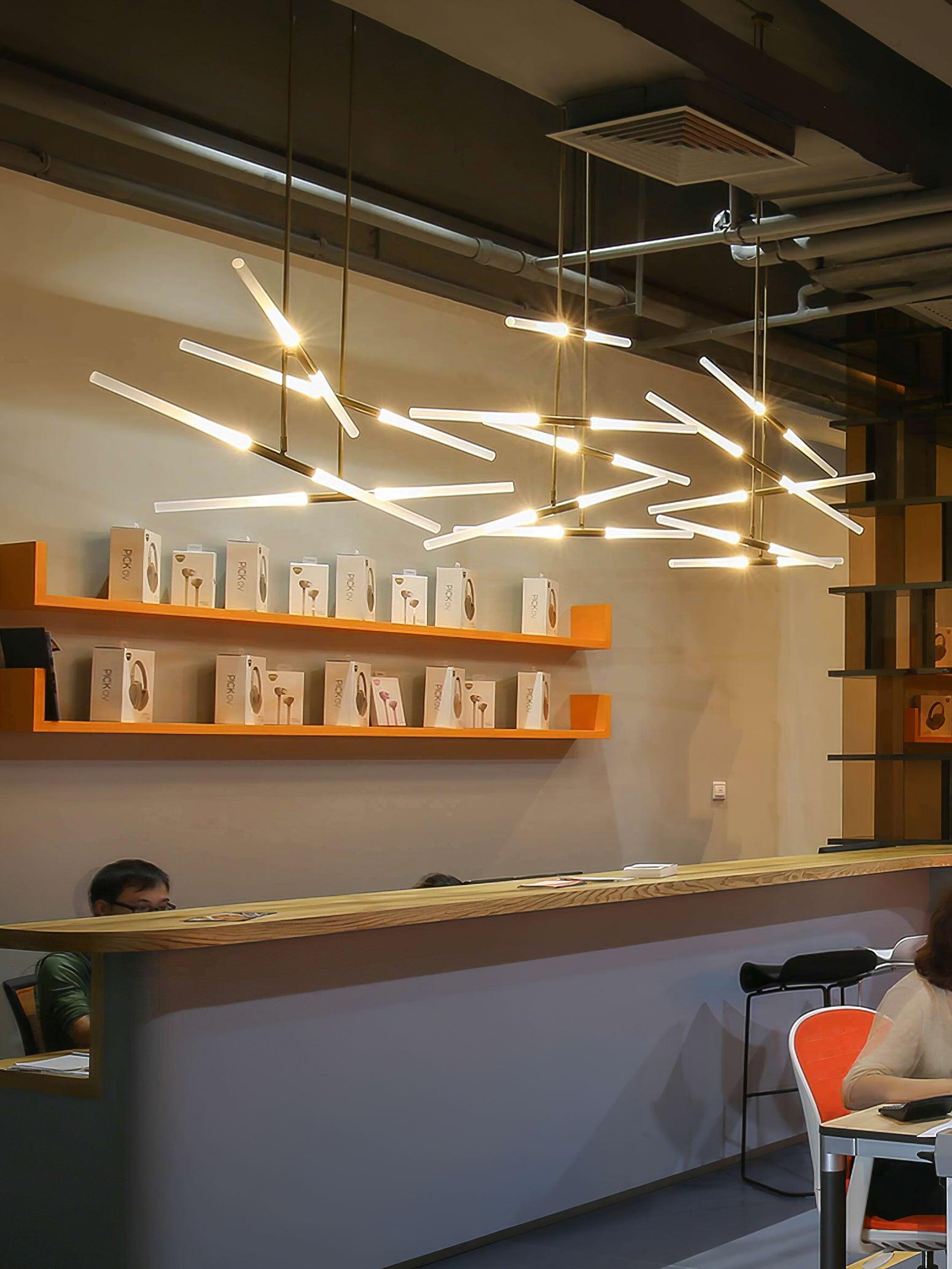 Modern Asymmetric Linear LED Pendant Light Aluminum Tube Suspension Chandelier for Dining Room