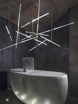 Modern Asymmetric Linear LED Pendant Light Aluminum Tube Suspension Chandelier for Dining Room