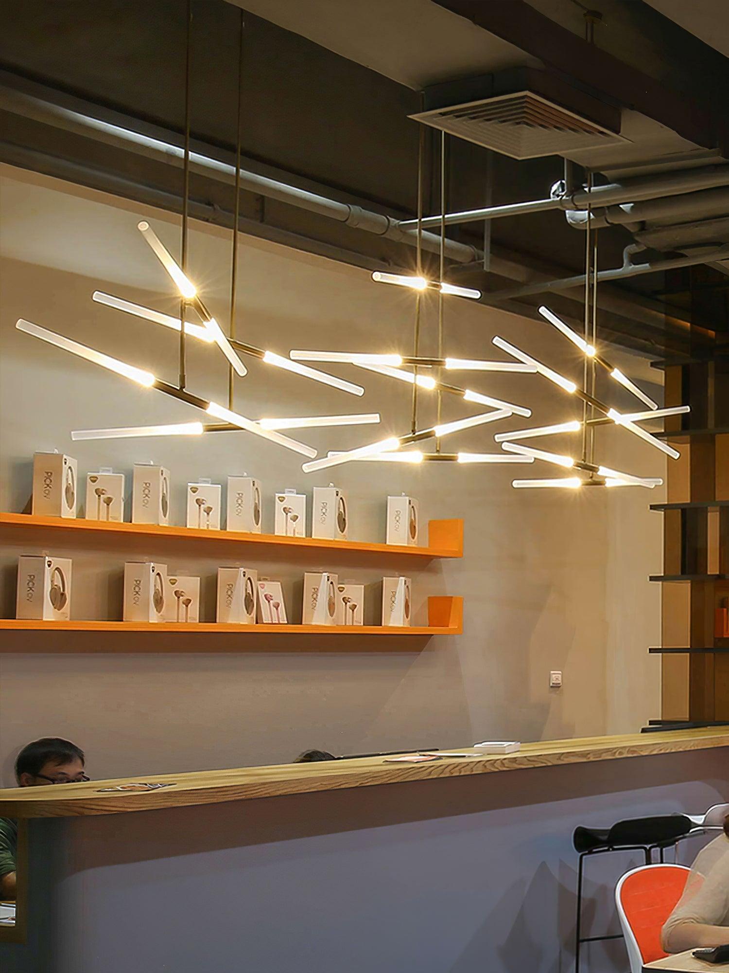 Modern Asymmetric Linear LED Pendant Light Aluminum Tube Suspension Chandelier for Dining Room