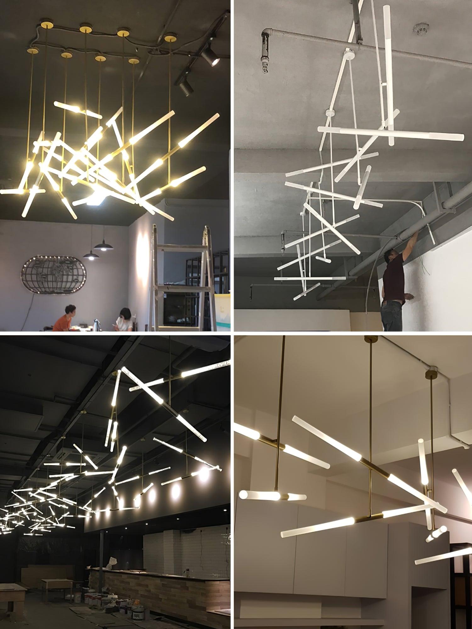 Modern Asymmetric Linear LED Pendant Light Aluminum Tube Suspension Chandelier for Dining Room