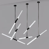 Modern Asymmetric Linear LED Pendant Light Aluminum Tube Suspension Chandelier for Dining Room