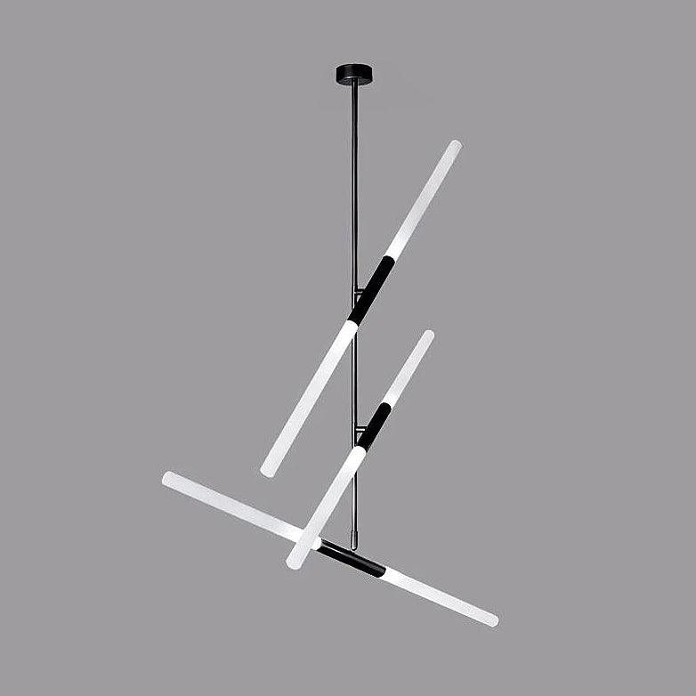 Modern Asymmetric Linear LED Pendant Light Aluminum Tube Suspension Chandelier for Dining Room