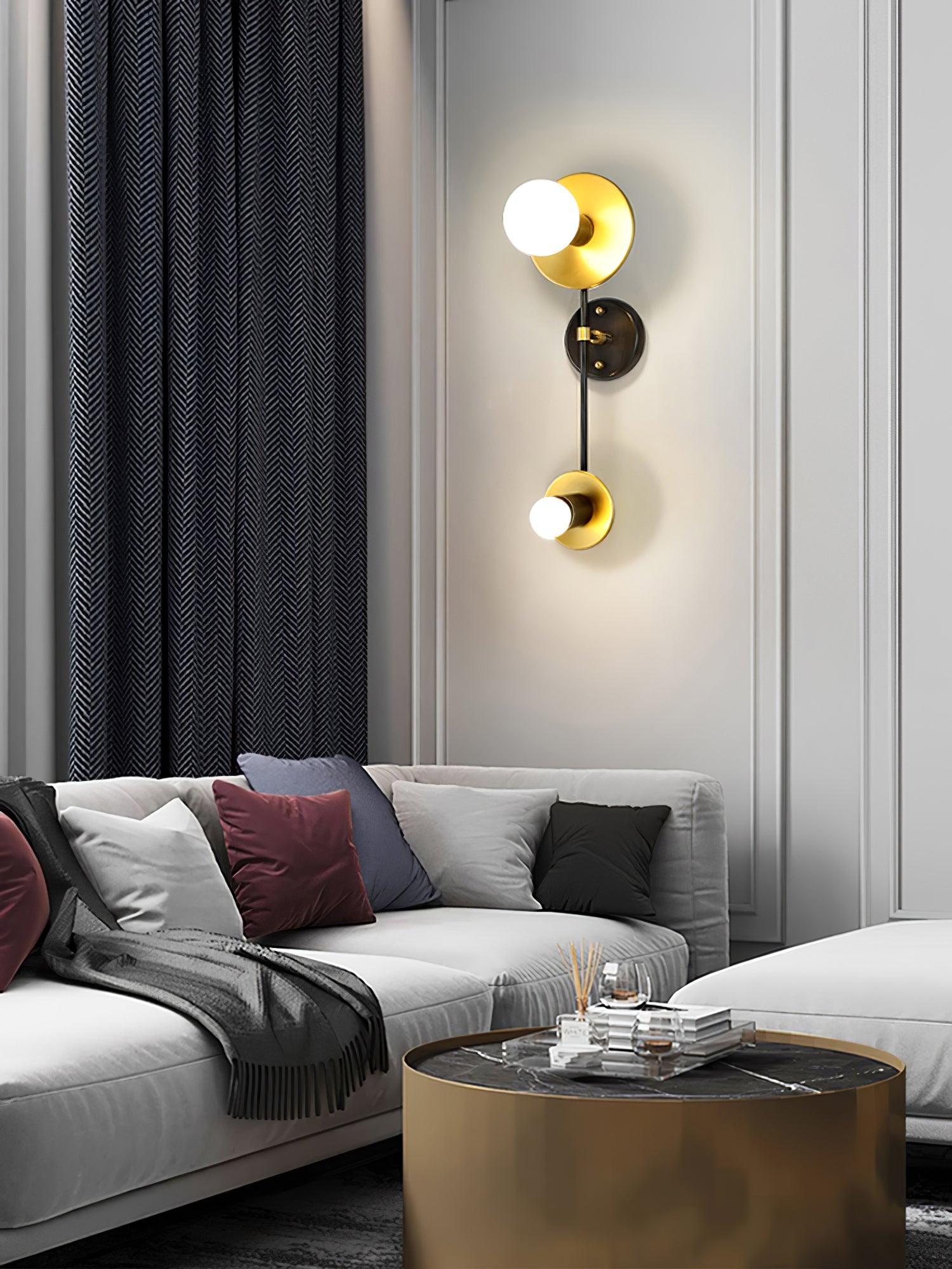 Modern Balance Scale Wall Sconce Set of 2 Geometric Marble and Glass Sphere Wall Light