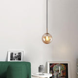 Modern Ball Glass Globe Pendant Light Electroplated Metal LED Hanging Ceiling Fixture