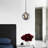 Modern Ball Glass Globe Pendant Light Electroplated Metal LED Hanging Ceiling Fixture