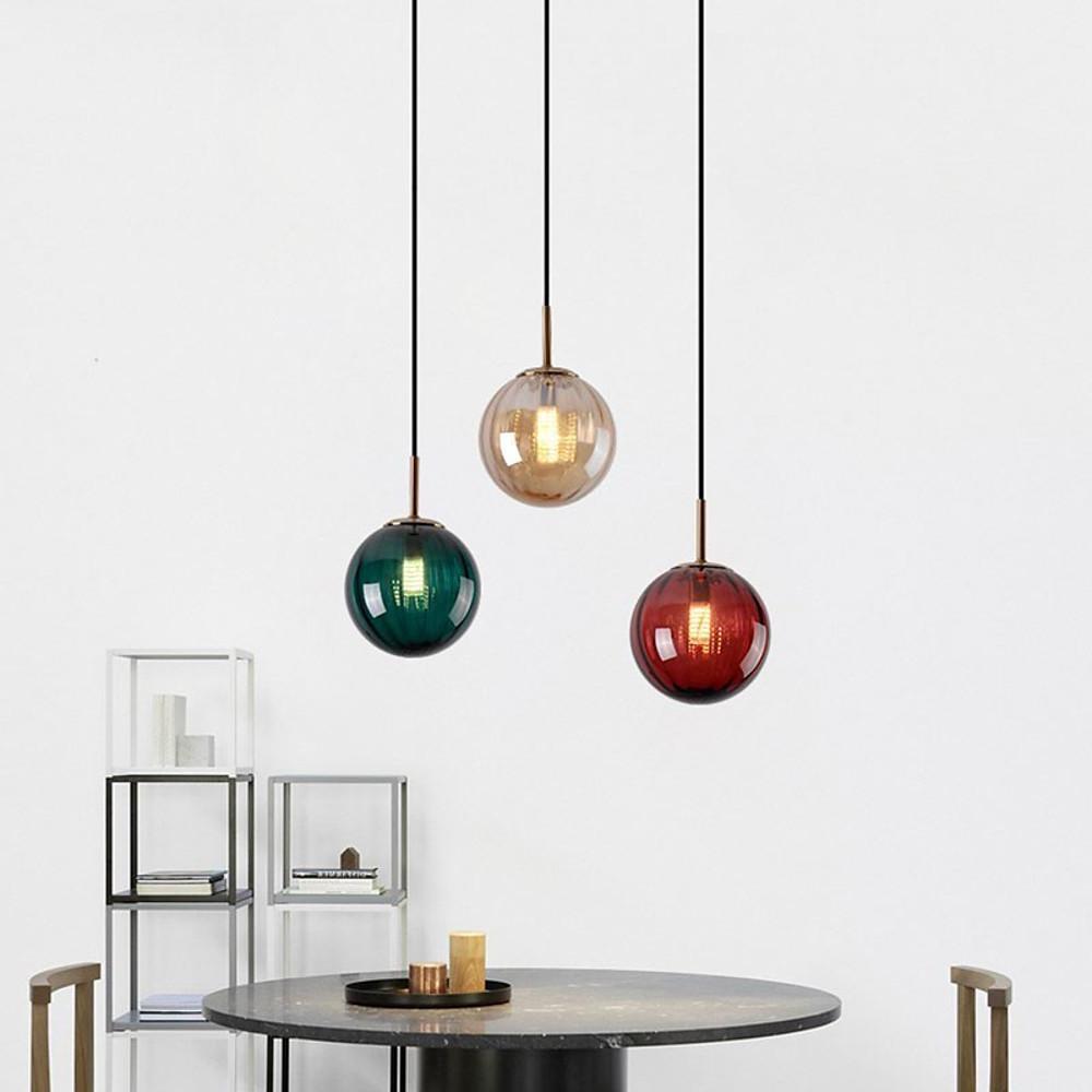 Modern Ball Glass Globe Pendant Light Electroplated Metal LED Hanging Ceiling Fixture