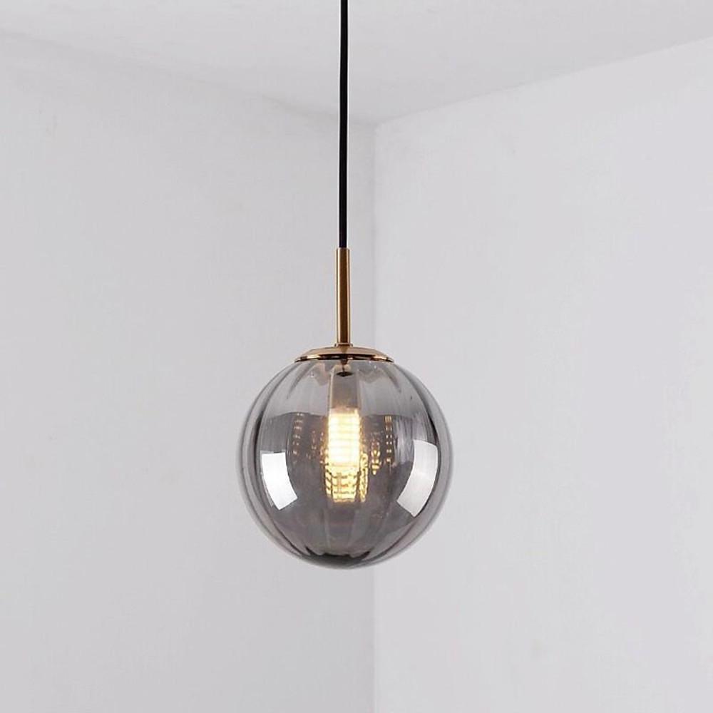 Modern Ball Glass Globe Pendant Light Electroplated Metal LED Hanging Ceiling Fixture