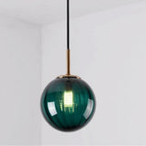 Modern Ball Glass Globe Pendant Light Electroplated Metal LED Hanging Ceiling Fixture