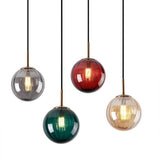 Modern Ball Glass Globe Pendant Light Electroplated Metal LED Hanging Ceiling Fixture