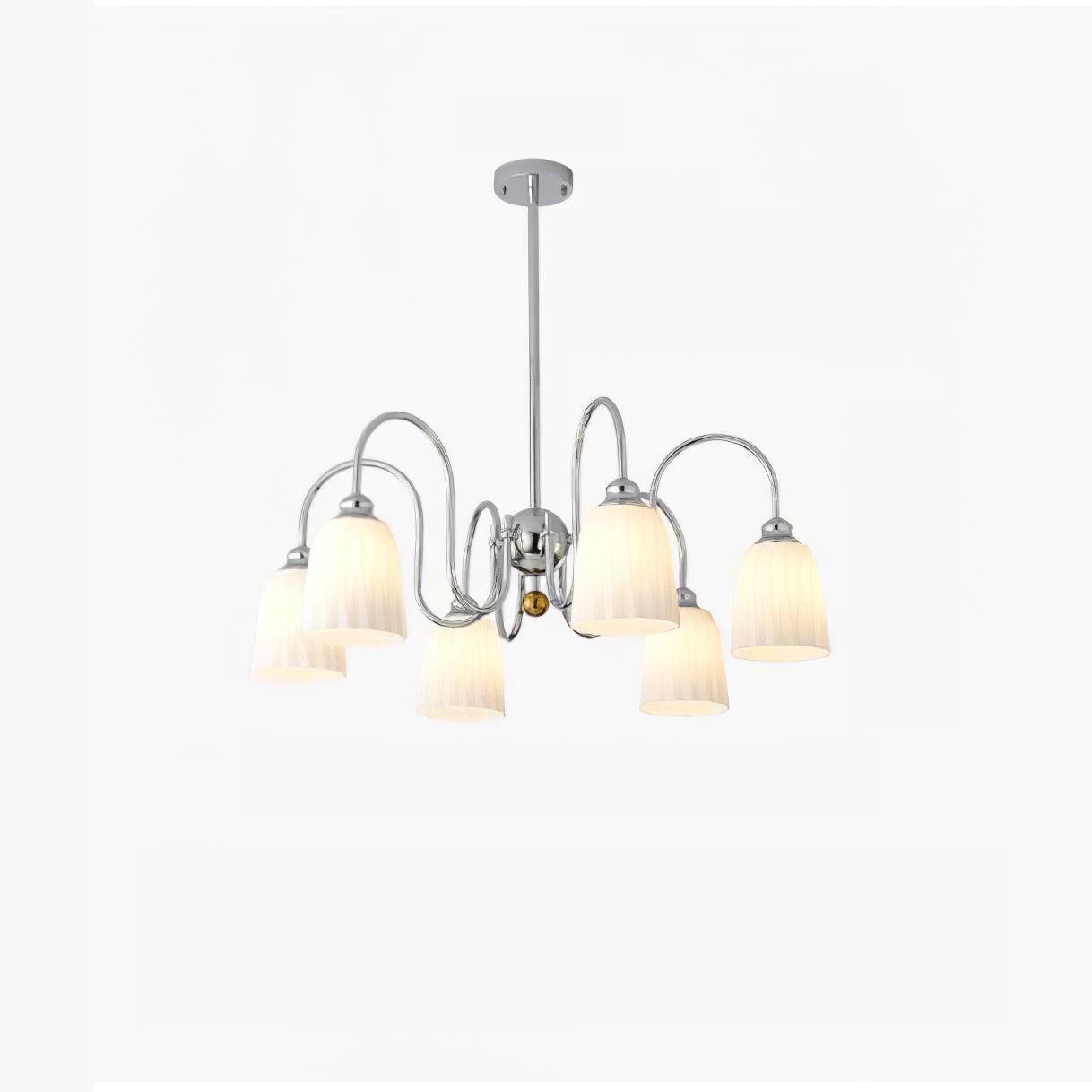 Modern Bauhaus Pleated White Glass Chandelier Chrome Ceiling Light Fixture