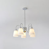 Modern Bauhaus Pleated White Glass Chandelier Chrome Ceiling Light Fixture