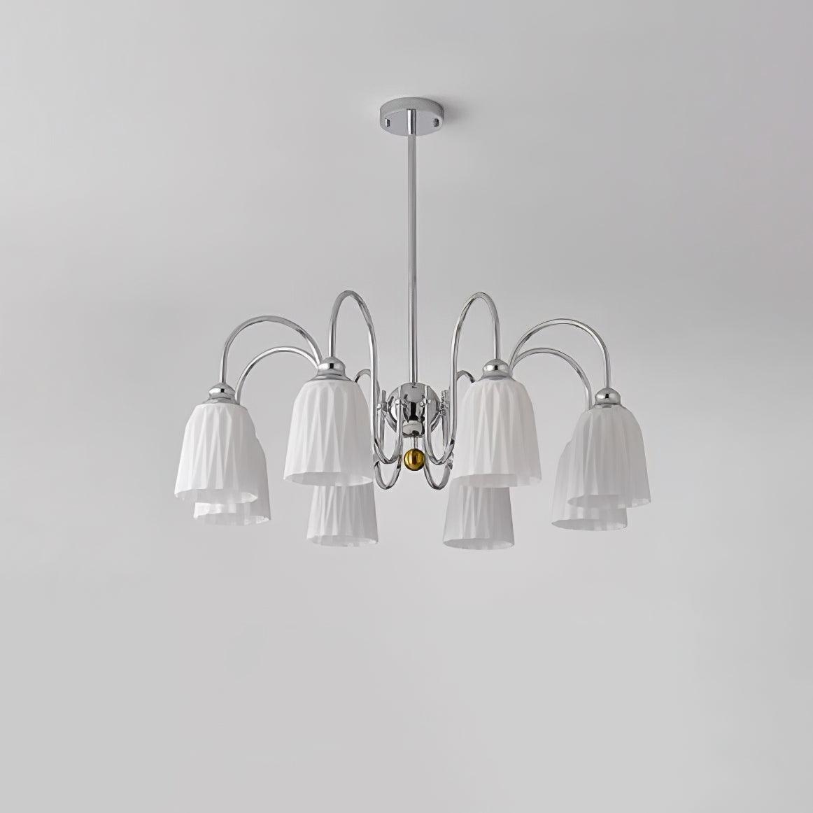 Modern Bauhaus Pleated White Glass Chandelier Chrome Ceiling Light Fixture