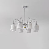 Modern Bauhaus Pleated White Glass Chandelier Chrome Ceiling Light Fixture