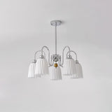 Modern Bauhaus Pleated White Glass Chandelier Chrome Ceiling Light Fixture