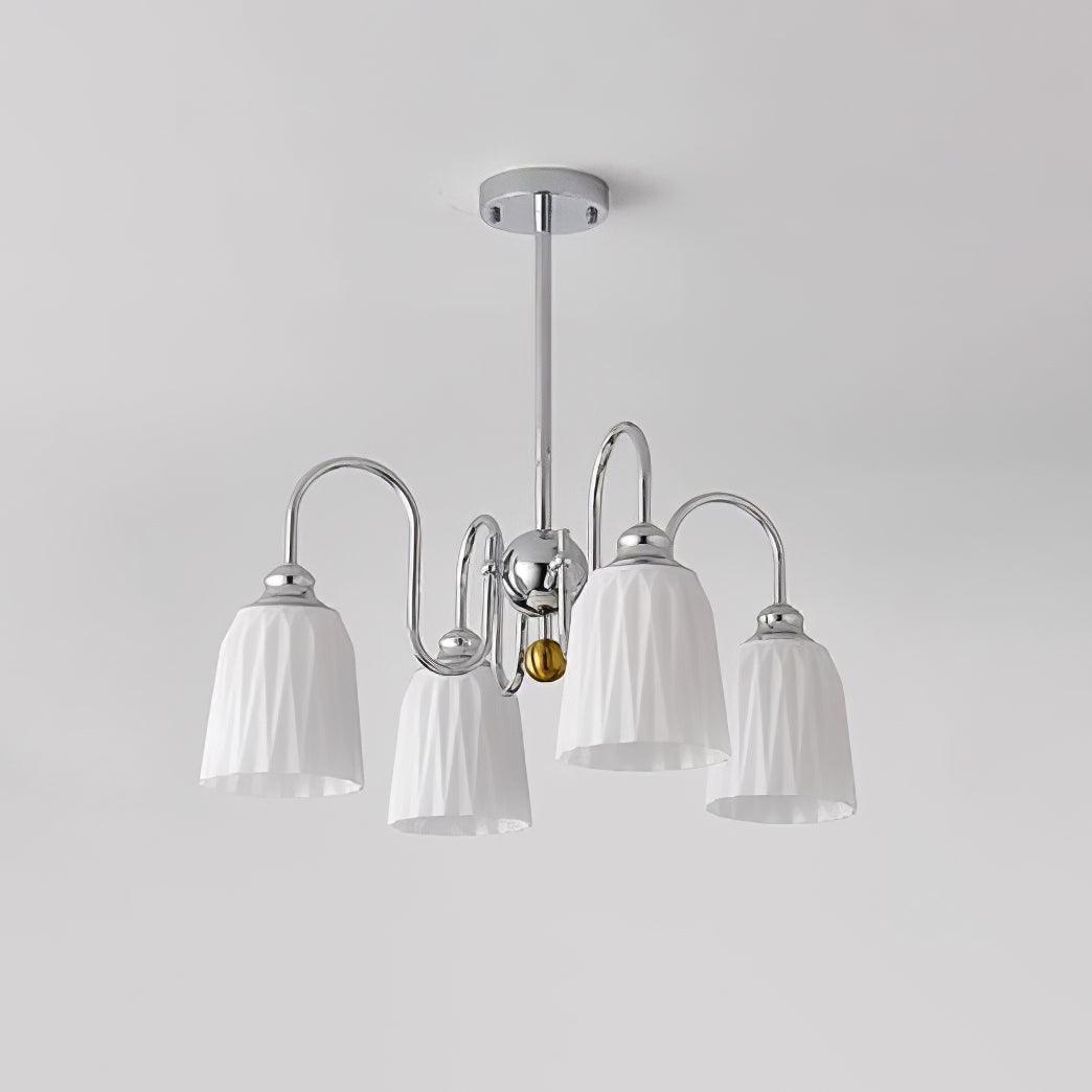 Modern Bauhaus Pleated White Glass Chandelier Chrome Ceiling Light Fixture