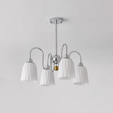 Modern Bauhaus Pleated White Glass Chandelier Chrome Ceiling Light Fixture