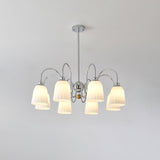 Modern Bauhaus Pleated White Glass Chandelier Chrome Ceiling Light Fixture