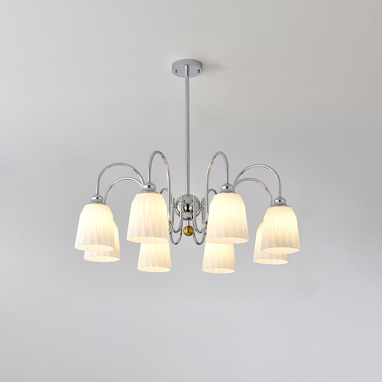 Modern Bauhaus Pleated White Glass Chandelier Chrome Ceiling Light Fixture