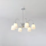 Modern Bauhaus Pleated White Glass Chandelier Chrome Ceiling Light Fixture