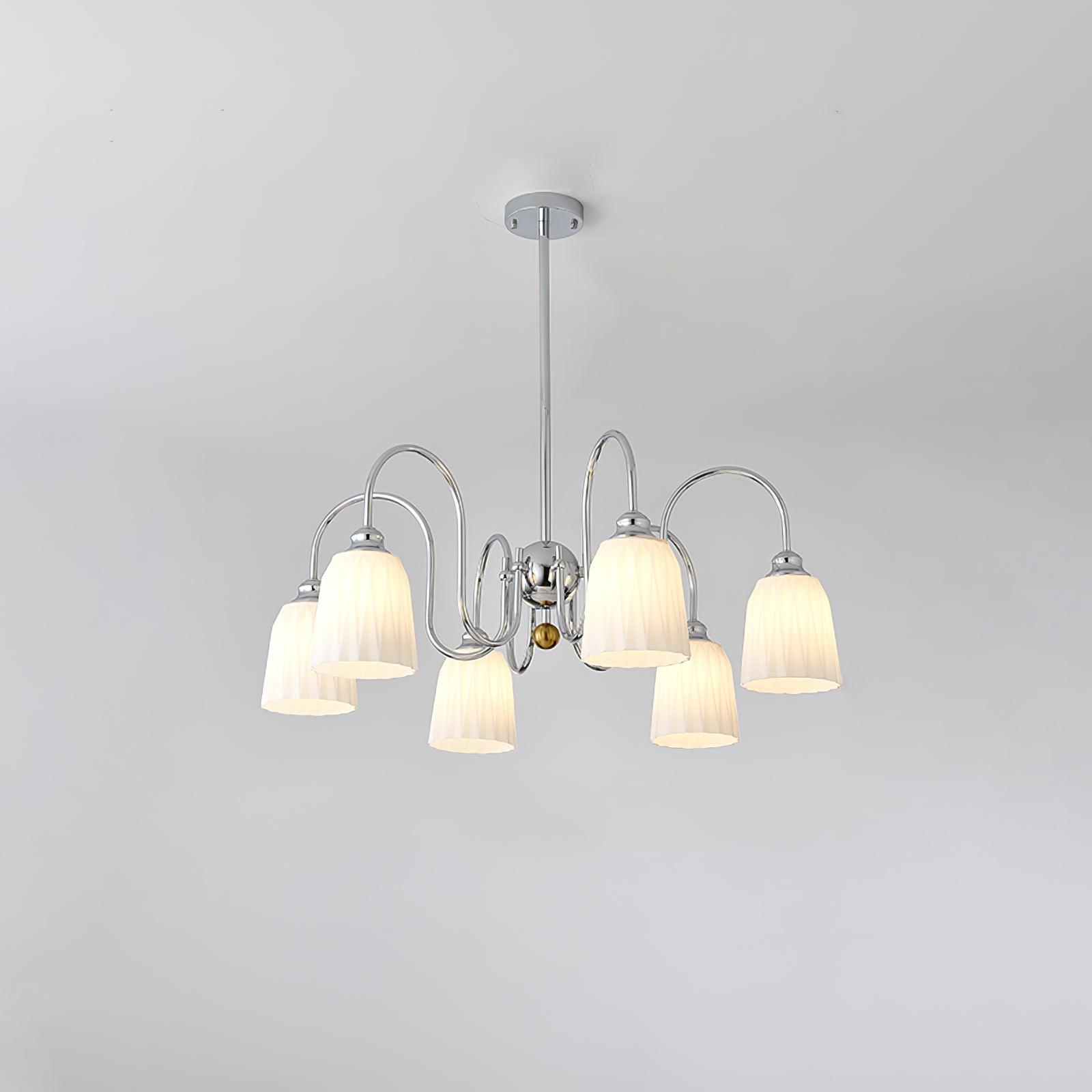 Modern Bauhaus Pleated White Glass Chandelier Chrome Ceiling Light Fixture